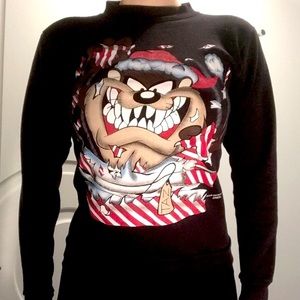 Tultex Black, Brown, Red, and White Taz Christmas Sweatshirt, Sz. L (14-16)